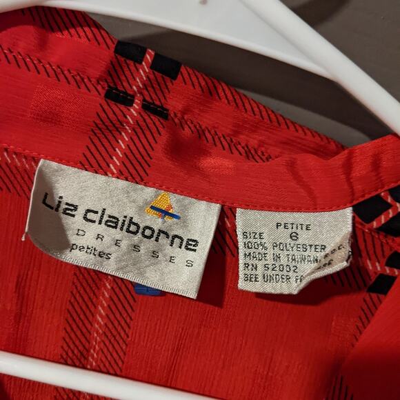 Vintage Red Plaid Buttoned Midi Dress Liz Claiborne 80s - Picture 3 of 3